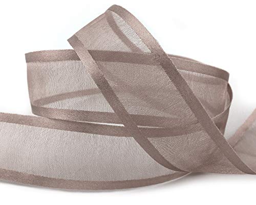 finemark 25 m x 25 mm Chiffonband mit Satin Kante Taupe (06) Chiffon Dekoband Schleifenband Geschenkband Halbtransparent Glänzend ohne Draht Organza von finemark