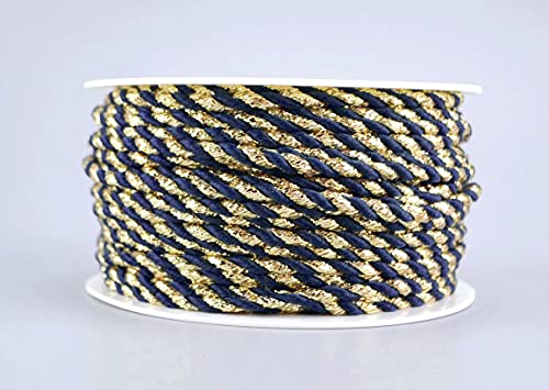 finemark 25 m x 3 mm Drehkordel BLAU Gold Kordelband Glitzerkordel Geschenkband Weihnachten Weihnachtskordel Schnur Lurexkordel ohne Draht zweifarbig Glanz glänzender Kordel von finemark