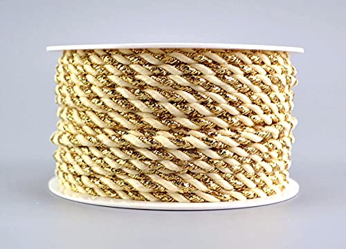 finemark 25 m x 3 mm Drehkordel Creme Gold Kordelband Glitzerkordel Geschenkband Weihnachten Weihnachtskordel Schnur Lurexkordel ohne Draht zweifarbig Glanz glänzender Kordel von finemark