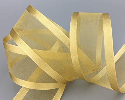 finemark 25 m x 38 mm Chiffonband mit Satin Kante BEIGE Gold (18) Chiffon Dekoband Schleifenband Geschenkband Halbtransparent Glänzend ohne Draht Organza von finemark