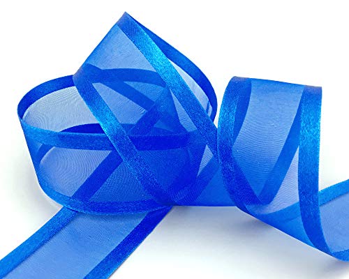 finemark 25 m x 38 mm Chiffonband mit Satin Kante BLAU Royalblau (77) Chiffon Dekoband Schleifenband Geschenkband Halbtransparent Glänzend ohne Draht Organza von finemark
