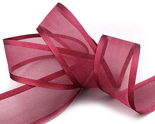 finemark 25 m x 38 mm Chiffonband mit Satin Kante Bordeaux (66) Chiffon Dekoband Schleifenband Geschenkband Halbtransparent Glänzend ohne Draht Organza von finemark