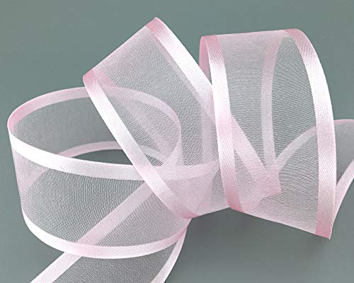 finemark 25 m x 38 mm Chiffonband mit Satin Kante ROSA Hellrosa (50) Chiffon Dekoband Schleifenband Geschenkband Halbtransparent Glänzend ohne Draht Organza von finemark