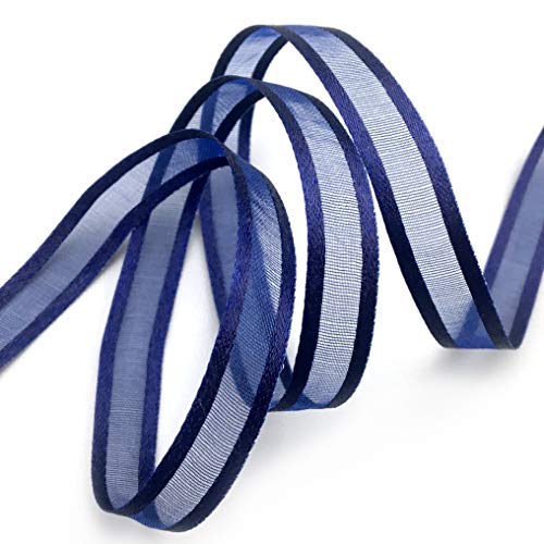 finemark 3 m x 10 mm Chiffonband mit Satin Kante DUNKELBLAU (79) Chiffon Dekoband Schleifenband Geschenkband Halbtransparent Glänzend ohne Draht Organza von finemark