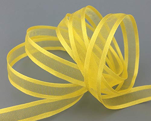 finemark 3 m x 10 mm Chiffonband mit Satin Kante GELB (15) Chiffon Dekoband Schleifenband Geschenkband Halbtransparent Glänzend ohne Draht Organza von finemark