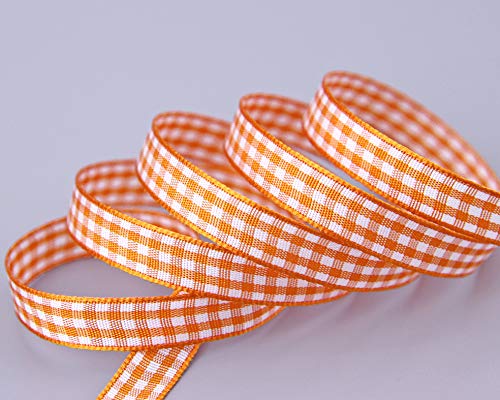 finemark 3 m x 10 mm Dekoband KARO Klassik ORANGE Schleifenband kariert Geschenkband ohne Draht zum dekorieren nähen von finemark