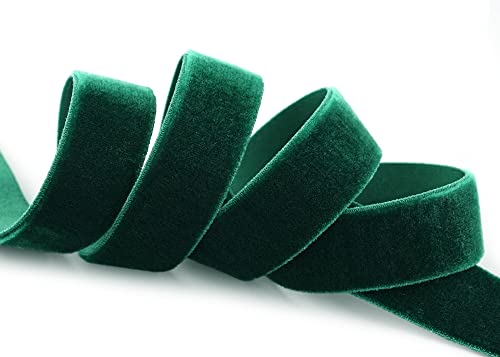 finemark 3 m x 22 mm Elastisches Samtband Dunkelgrün (871) Stretch Velour extrem dehnbar Grün Tannengrün einseitig Samt 20% Elasthan zum nähen von finemark