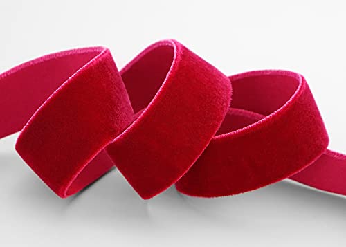 3 m x 22 mm Elastisches Samtband Rot Dunkelrot (340) Velour extrem dehnbar einseitig Samt 20% Elasthan zum nähen von finemark