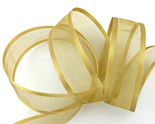 finemark 3 m x 25 mm Chiffonband mit Satin Kante BEIGE Gold (18) Chiffon Dekoband Schleifenband Geschenkband Halbtransparent Glänzend ohne Draht Organza von finemark