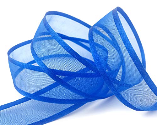 finemark 3 m x 25 mm Chiffonband mit Satin Kante BLAU Royalblau (77) Chiffon Dekoband Schleifenband Geschenkband Halbtransparent Glänzend ohne Draht Organza von finemark