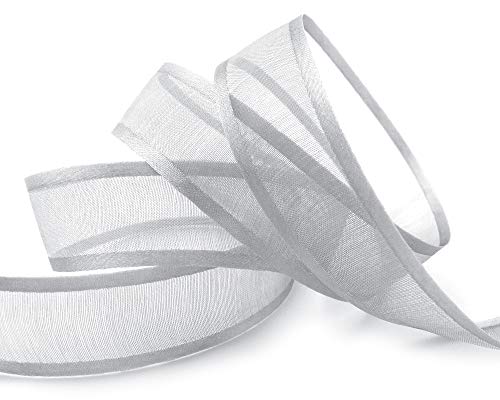 finemark 3 m x 25 mm Chiffonband mit Satin Kante GRAU Silber (05) Chiffon Dekoband Schleifenband Geschenkband Halbtransparent Glänzend ohne Draht Organza von finemark
