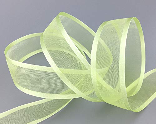 finemark 3 m x 25 mm Chiffonband mit Satin Kante LINDGRÜN (21) Grün Chiffon Dekoband Schleifenband Geschenkband Halbtransparent Glänzend ohne Draht Organza von finemark