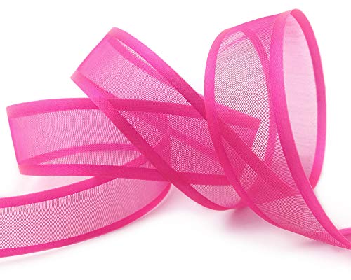 finemark 3 m x 25 mm Chiffonband mit Satin Kante PINK (55) Chiffon Dekoband Schleifenband Geschenkband Halbtransparent Glänzend ohne Draht Organza von finemark