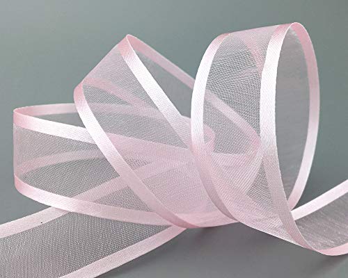 finemark 3 m x 25 mm Chiffonband mit Satin Kante ROSA Hellrosa (50) Chiffon Dekoband Schleifenband Geschenkband Halbtransparent Glänzend ohne Draht Organza von finemark