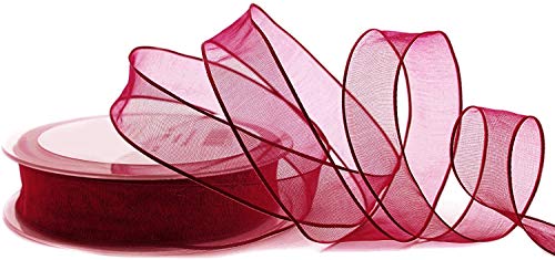 finemark 3 m x 25 mm Dekoband Chiffon Bordeaux Geschenkband Schleifenband transparent Organza mit formstabilen Kanten Premium Qualität Hochzeit Geburtstag Chiffonband einfarbig von finemark