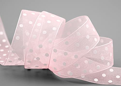 finemark 3 m x 25 mm Dekoband Chiffon Punkte Hellrosa (50) mit formstabilen Kanten Geschenkband Schleifenband transparent Organza Hochzeit Geburtstag Chiffonband Ostern Kinder Dots Gepunktet von finemark
