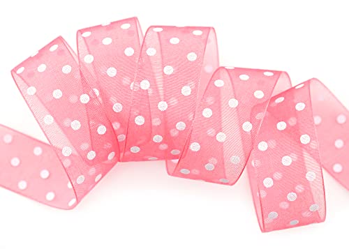 finemark 3 m x 25 mm Dekoband Chiffon Punkte ROSA (53) mit formstabilen Kanten Geschenkband Schleifenband transparent Organza Hochzeit Geburtstag Chiffonband Ostern Kinder Dots Gepunktet von finemark