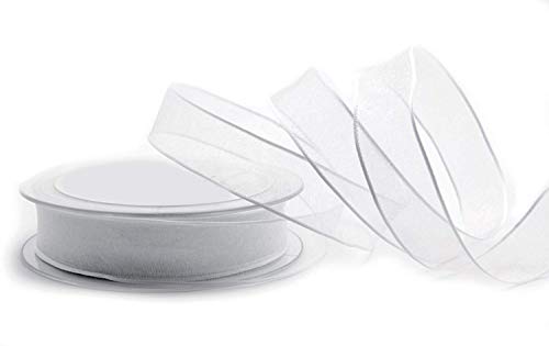 finemark 3 m x 25 mm Dekoband Chiffon Weiss Geschenkband Schleifenband transparent Organza mit formstabilen Kanten Premium Qualität Hochzeit Geburtstag Chiffonband einfarbig von finemark