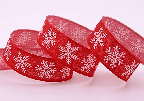 finemark 3 m x 25 mm Dekoband Christmas Snowflakes Rot Weiss Geschenkband Schleifenband Natur Baumwolle Stoffband Landhaus Weihnachten Schneeflocken von finemark