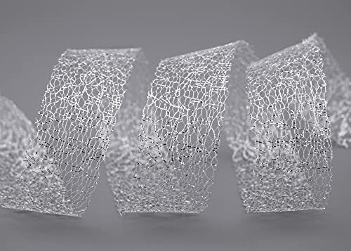 finemark 3 m x 25 mm Dekoband Magic LACE Silber transparent metallisch glänzend Geschenkband Schleifenband Weihnachten Dekoration Spitze Spitzenband Effektband Glanzband Lurex von finemark