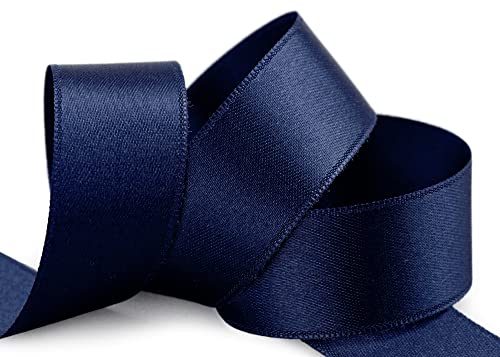 finemark 3 m x 25 mm Satinband DUNKELBLAU (624) doppelseitiges Schleifenband aus Satin ohne Draht weich und glänzend Geschenkband Deko Band Double face Dekoband Dekorieren Basteln von finemark