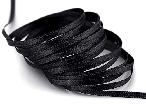 finemark 3 m x 3 mm Satinband SCHWARZ (613) doppelseitiges Schleifenband aus Satin ohne Draht weich und glänzend Geschenkband Deko Band Double face Dekoband Dekorieren Kordel Basteln von finemark