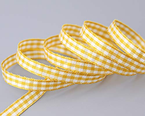 finemark 3 m x 6 mm Dekoband KARO Klassik GELB Schleifenband kariert Geschenkband ohne Draht zum dekorieren nähen von finemark