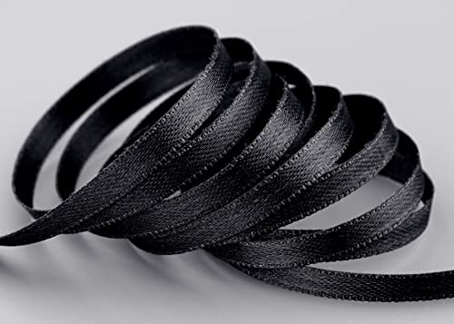 finemark 3 m x 6 mm Satinband SCHWARZ (613) doppelseitiges Schleifenband aus Satin ohne Draht weich und glänzend Geschenkband Deko Band Double face Dekoband Dekorieren Kordel Basteln von finemark