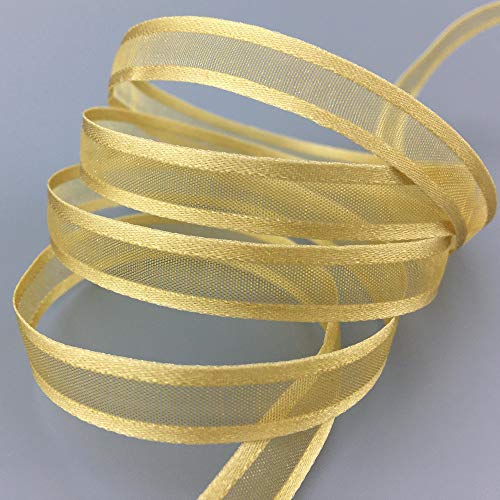 finemark 50 m x 10 mm Chiffonband mit Satin Kante BEIGE Gold (18) Chiffon Dekoband Schleifenband Geschenkband Halbtransparent Glänzend ohne Draht Organza von finemark