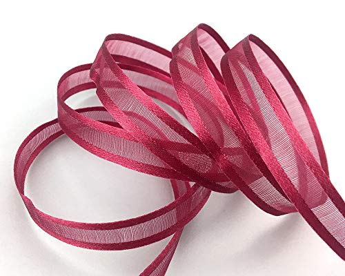 finemark 50 m x 10 mm Chiffonband mit Satin Kante Bordeaux (66) Chiffon Dekoband Schleifenband Geschenkband Halbtransparent Glänzend ohne Draht Organza von finemark