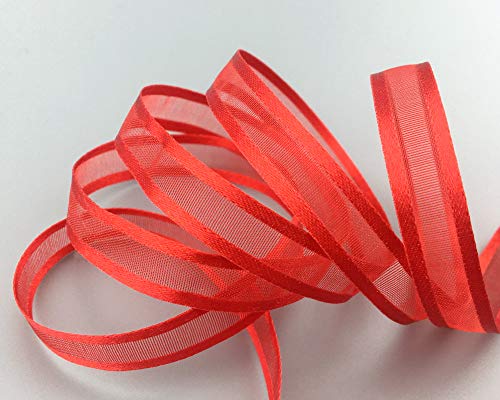 finemark 50 m x 10 mm Chiffonband mit Satin Kante ROT Knallrot (65) Chiffon Dekoband Schleifenband Geschenkband Halbtransparent Glänzend ohne Draht Organza von finemark