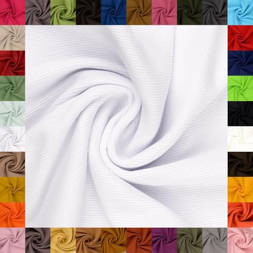 fingsi Stoffe Linus Bündchenstoff Grobstrick Schlauchware Coupon Uni - 27cm Schlauchbreite - 95% Baumwolle, 5% Elasthan (40. Weiß 1,0m) von fingsi