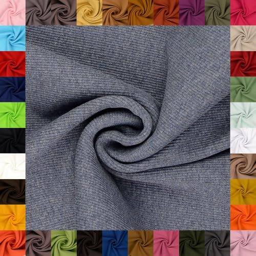fingsi Stoffe Linus Bündchenstoff Grobstrick Schlauchware Coupon Uni - 27cm Schlauchbreite - 95% Baumwolle, 5% Elasthan (46. Jeansblau meliert 0,5m) von fingsi