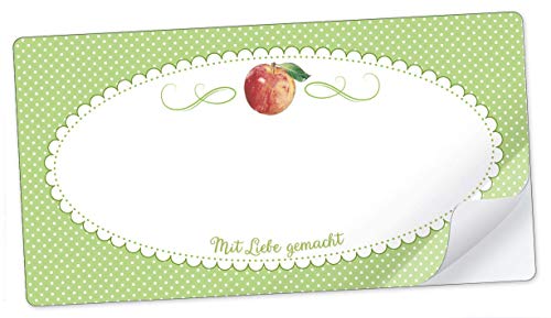 20 STICKER RECHTECKIG GRÜN Apfel"Mit Liebe gemacht" mit Freitextfeld für Chutneys, Apfelsaft, Apfelmus, Sirup, Limonade u.v.m. • Etiketten Format: 96 mm x 50,8 mm, matt von fioniony