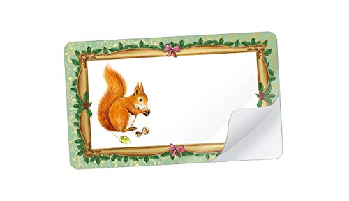 21 STICKER RECHTECKIG GRÜN NOSTALGIE mit Eichhörnchen mit Freitextfeld • Für Weihnachten, Weihnachtsgebäck, Gebäck, Mandeln, Weihnachtsgeschenke • Etiketten Format: 63,5 mm x 38,1 mm, matt von fioniony