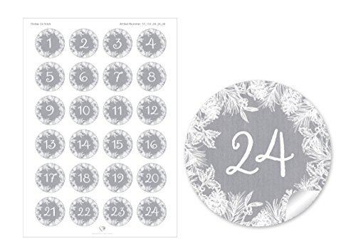 24 DIY Adventskalenderzahlen GRAU ZWEIGE KRANZ VINTAGE für einen DIY Adventskalender Papiertüten zum selber basteln 1 – 24 Format 4 cm, rund, matt 24 DIY Adventskalenderzahlen GRAU ZWEIGE KRANZ VINTAGE für einen DIY Adventskalender Papiertüten zum selber basteln 1 – 24 Format 4 cm, rund, matt von fioniony