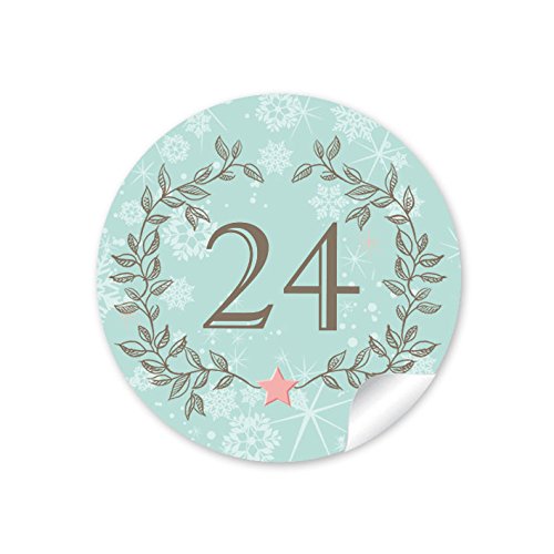 24 DIY Adventskalenderzahlen MINT KRANZ VINTAGE für einen DIY Adventskalender Papiertüten zum selber basteln 1 – 24 Format 4 cm, rund, matt 24 DIY Adventskalenderzahlen MINT KRANZ VINTAGE für einen DIY Adventskalender Papiertüten zum selber basteln 1 – 24 Format 4 cm, rund, matt von fioniony