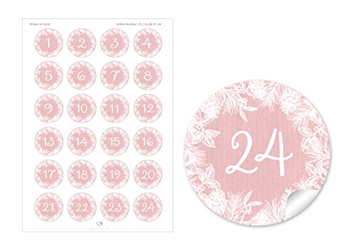 24 DIY Adventskalenderzahlen ROSA ZWEIGE KRANZ VINTAGE für einen DIY Adventskalender Papiertüten zum selber basteln 1 – 24 Format 4 cm, rund, matt 24 DIY Adventskalenderzahlen ROSA ZWEIGE KRANZ VINTAGE für einen DIY Adventskalender Papiertüten zum selber basteln 1 – 24 Format 4 cm, rund, matt von fioniony