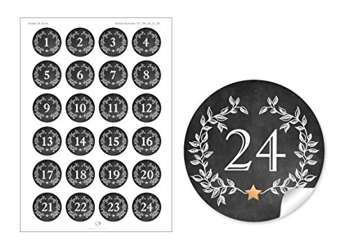 24 DIY Adventskalenderzahlen SCHWARZ KRANZ VINTAGE für einen DIY Adventskalender Papiertüten zum selber basteln 1 – 24 Format 4 cm, rund, matt 24 DIY Adventskalenderzahlen SCHWARZ KRANZ VINTAGE für einen DIY Adventskalender Papiertüten zum selber basteln 1 – 24 Format 4 cm, rund, matt von fioniony