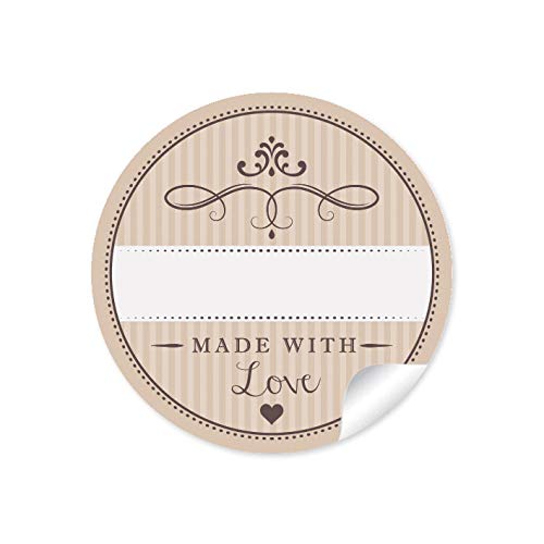 24 STICKER 24 Edle Aufkleber in Beige Creme mit Herz und Ornamente Made with Love mit Freitextfeld Papieraufkleber Sticker/Etiketten im 4 cm, rund, matt 24 STICKER 24 Edle Aufkleber in Beige Creme mit Herz und Ornamente Made with Love mit Freitextfeld Papieraufkleber Sticker/Etiketten im 4 cm, rund, matt von fioniony