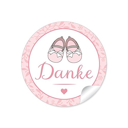 24 STICKER Danke 24 Etiketten mit Babyschühchen für ein Mädchen in rosa Zur Danksagung für Gastgeschenke oder Tischdeko zur Taufe, Geburt Papieraufkleber/Etiketten 4 cm, rund, matt 24 STICKER Danke 24 Etiketten mit Babyschühchen für ein Mädchen in rosa Zur Danksagung für Gastgeschenke oder Tischdeko zur Taufe, Geburt Papieraufkleber/Etiketten 4 cm, rund, matt von fioniony