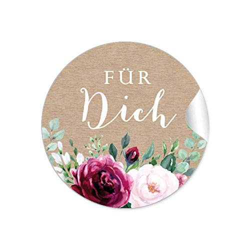 24 STICKER Für Dich Etiketten für ihr Gastgeschenk BOHO KRAFTPAPIER OPTIK BLÜTEN ROSEN GRÜN ROT ROSA BRAUN Danksagung für Geschenktüten oder Briefe Geschenke zur Hochzeit Geburtstag Taufe von fioniony