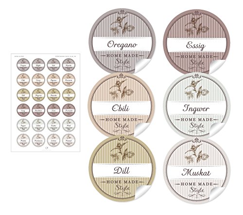 24 STICKER GEMISCHT: 24 selbstklebende Gewürzetiketten für die Küche in 6 Farben Motiv: Küchenkräuter "Home Made Style" mit Gewürzaufschriften für Gewürze • Papieraufkleber 4 cm, matt 24 STICKER GEMISCHT: 24 selbstklebende Gewürzetiketten für die Küche in 6 Farben Motiv: Küchenkräuter "Home Made Style" mit Gewürzaufschriften für Gewürze • Papieraufkleber 4 cm, matt von fioniony
