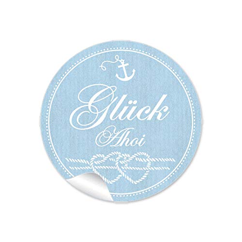 24 STICKER Glück Ahoi Etiketten mit Anker Herz aus Tau im Maritim Look in Blau als Danksagung für Gläser Verpackungen zur Hochzeit Geburtstag Taufe, 4 cm, rund, matt 24 STICKER Glück Ahoi Etiketten mit Anker Herz aus Tau im Maritim Look in Blau als Danksagung für Gläser Verpackungen zur Hochzeit Geburtstag Taufe, 4 cm, rund, matt von fioniony