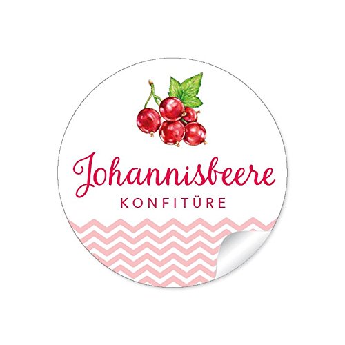 24 STICKER Moderne Marmeladenetiketten für die Küche in weiß rot mit illustrierten Johannisbeeren Johannisbeere Konfitüre für Hochzeits-Marmelade für Gastgeschenke zur Hochzeit Aufkleber 4 cm, matt von fioniony