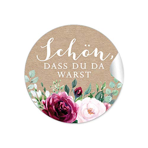 24 STICKER Schön, dass du da warst Etiketten als Gastgeschenk BOHO KRAFTPAPIER OPTIK BLÜTEN ROSEN GRÜN ROT ROSA BRAUN Danksagung für Gläser oder Geschenktüten zur Hochzeit Geburtstag Taufe von fioniony