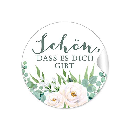 24 STICKER Schön, dass es dich gibt Etiketten als Danksagung BOHO BLÜTEN ROSEN GRÜN ZWEIGE WEIß NATUR als Siegel für Briefumschläge Anhänger oder Briefe zur Hochzeit Geburtstag von fioniony