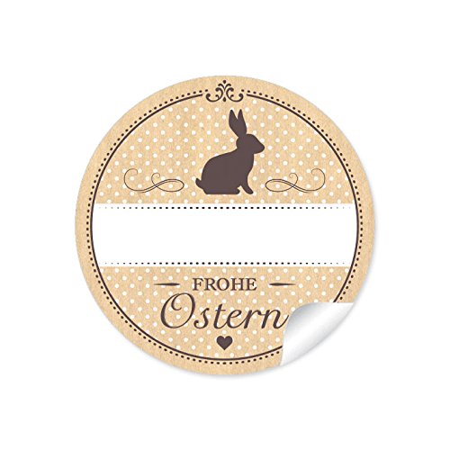 24 STICKER: 24 Aufkleber zu Ostern (A4 Bogen) im"Retro-Vintage-Style" mit Freitextfeld in natur mit Osterhase für schöne Ostergeschenke • Papieraufkleber/Etiketten (Format 4 cm, rund, matt) von fioniony