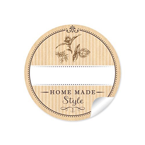 24 STICKER: 24 Edle Gewürzetiketten für die Küche: Küchenkräuter"Home Made Style" mit Freitextfeld für Gewürze (A4 Bogen) • Format 4 cm, rund, matt für Glasflaschen und Gewürzgläser von fioniony