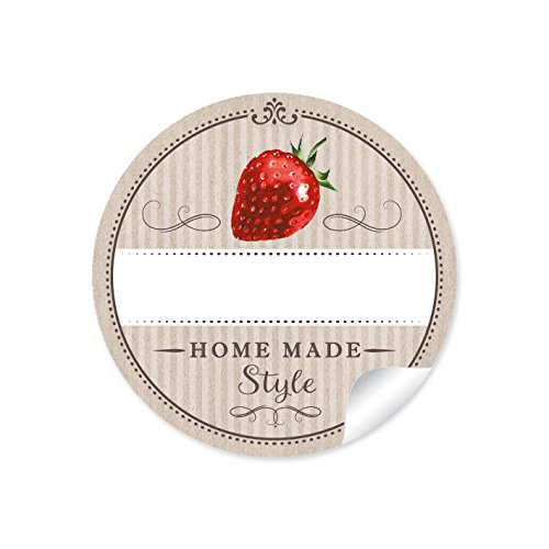 24 STICKER: 24 Schöne Marmeladenetiketten für die Küche in beige mit Erdbeere "Home Made Style" mit Freitextfeld für selbstgemachte Marmelade, Saft, Einmachgläser • Format 4 cm, rund, matt 24 STICKER: 24 Schöne Marmeladenetiketten für die Küche in beige mit Erdbeere "Home Made Style" mit Freitextfeld für selbstgemachte Marmelade, Saft, Einmachgläser • Format 4 cm, rund, matt von fioniony